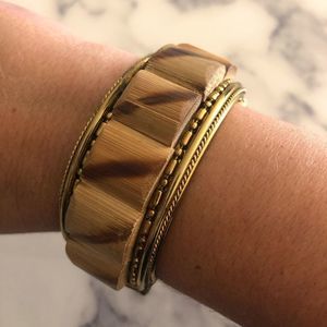 Gold and Wood hinged Bangle Bracelet
